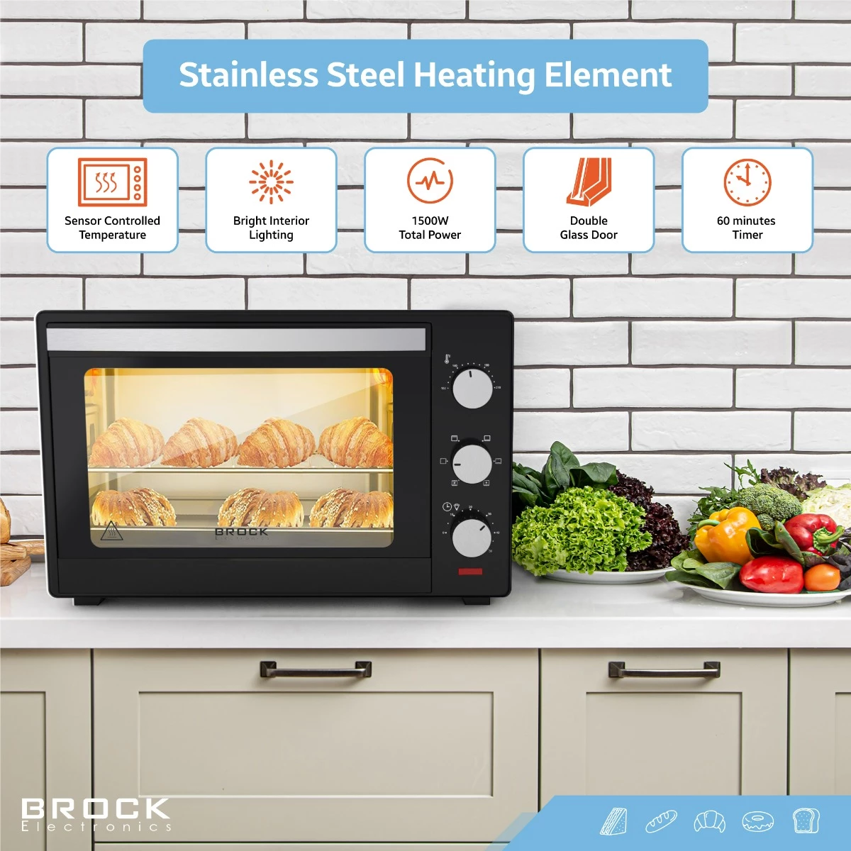 Mini furrë elektrike Brock TO 3001 BK, 30L, 1500W, e zezë