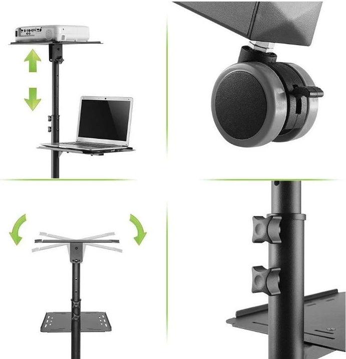 Tavolinë mobile për projektor Techly 362145, metalike, e zezë