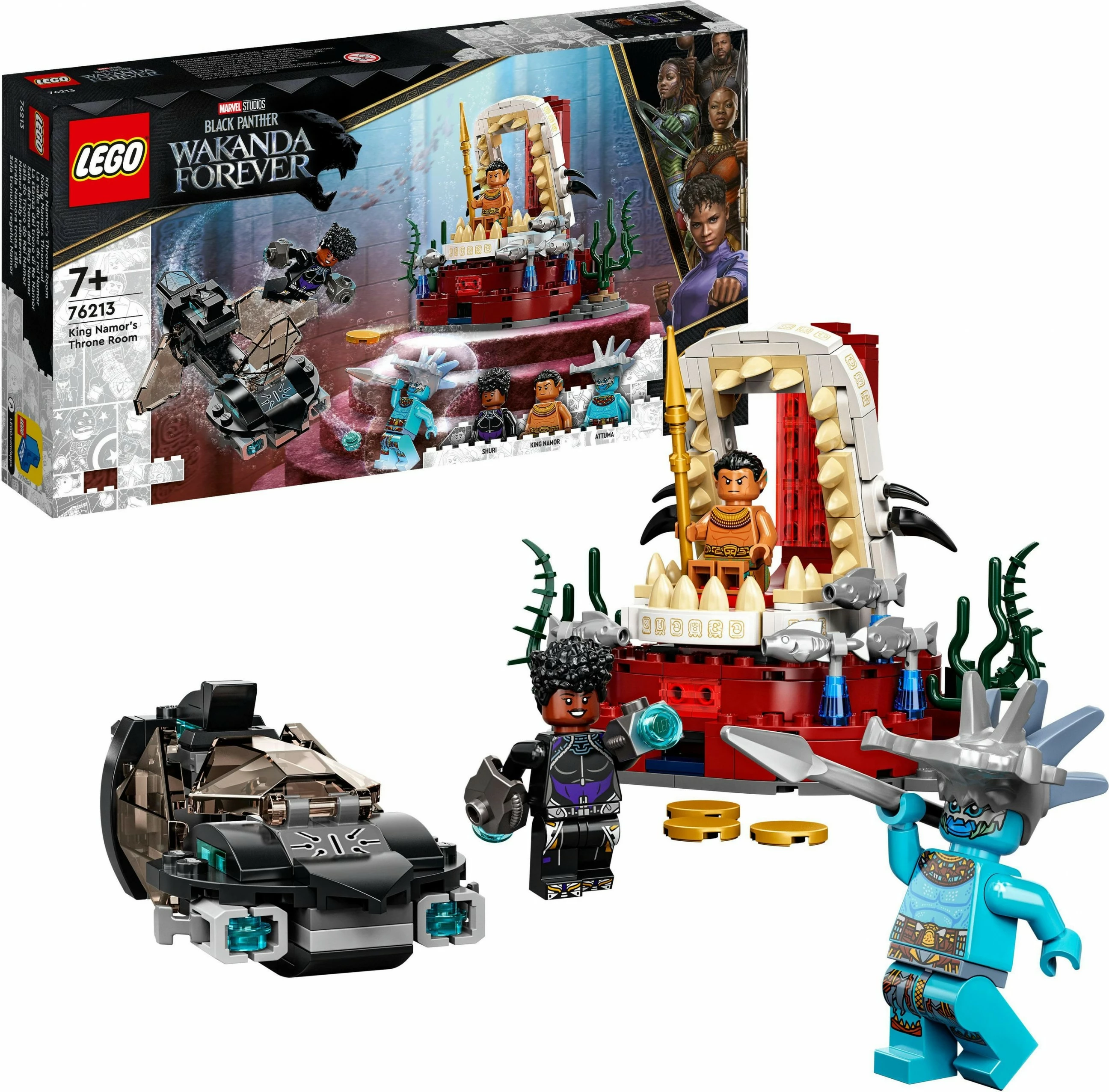 Set ndërtimi LEGO Marvel Avengers King Namor’s Throne Room, 355 pjesë, shumëngjyrësh