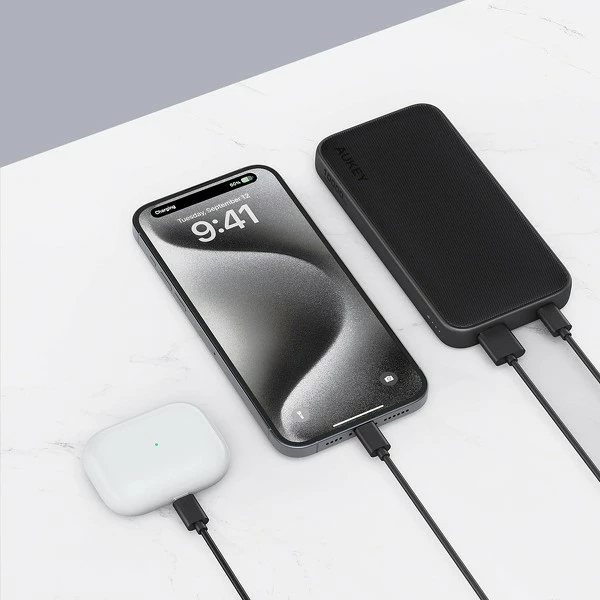 Power bank AUKEY PB-Y46 Spark Go, 10000 mAh, 15W, 2xUSB, LED, Gri