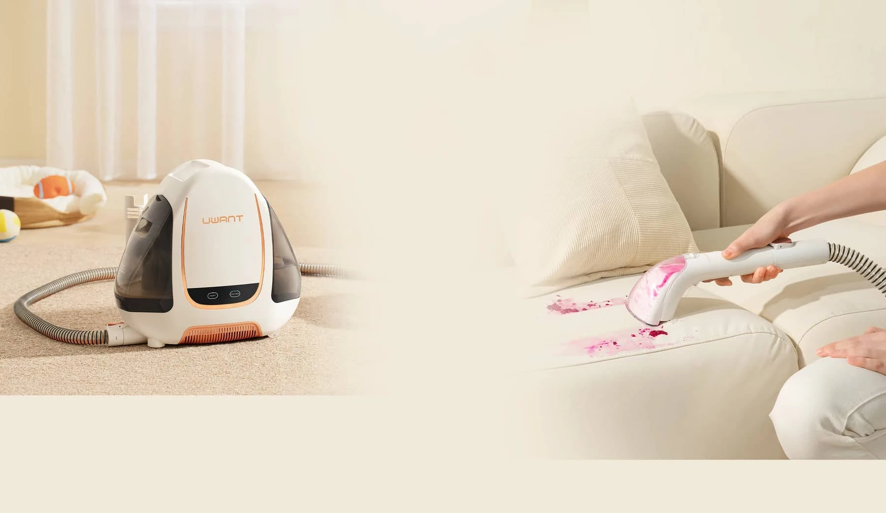 Fshesë për pastrim të thellë (spot cleaner) Uwant B100-S, 450W, 12 kPa, depo ujit 1.8L/1.6L, kabllo 5m, e bardhë/gri