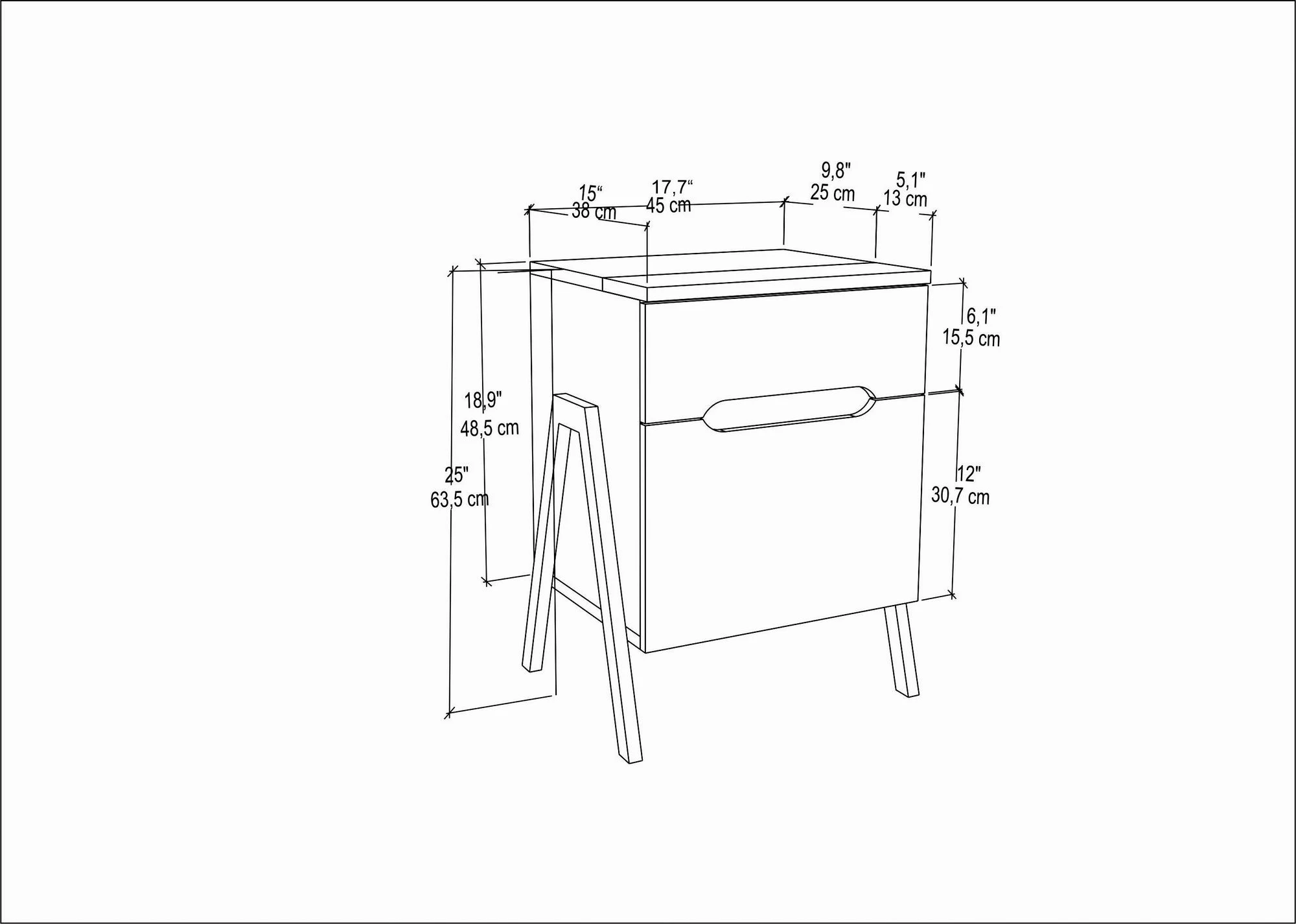 Komodinë Skye Decor, Neva, ngjyrë arrë dhe e bardhë