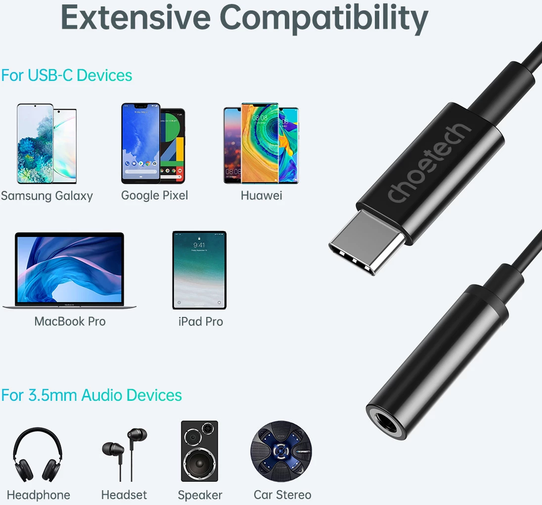 Adapter audio Choetech AUX003, USB-C në 3.5mm, i zi