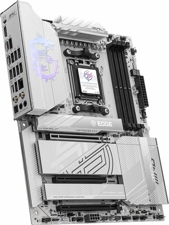 Pllakë amë MSI MPG X870E EDGE TI WIFI, ATX, DDR5, Wi‑Fi 7, PCIe 5.0, USB4, argjend-e bardhë