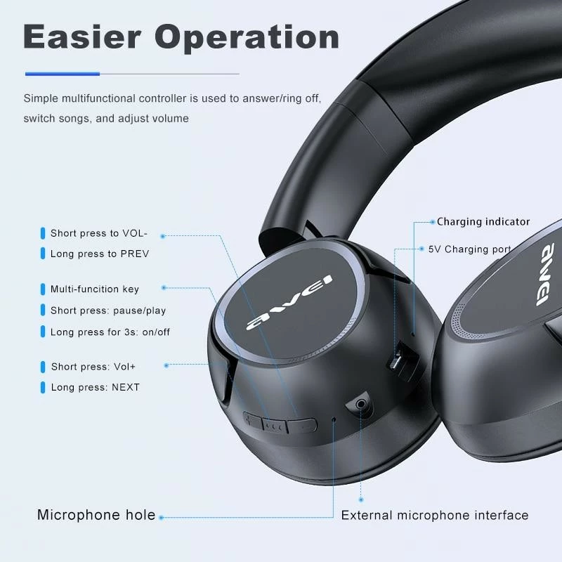 Kufje wireless AWEI A770BL, Over-Ear, Bluetooth, të zeza