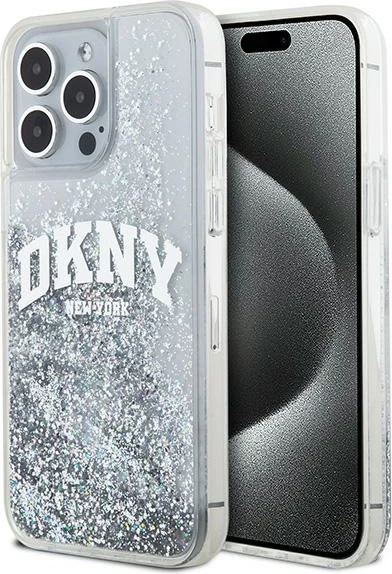 Mbështjellës DKNY Liquid Glitter Big Logo për iPhone 15 Pro, Bardhë