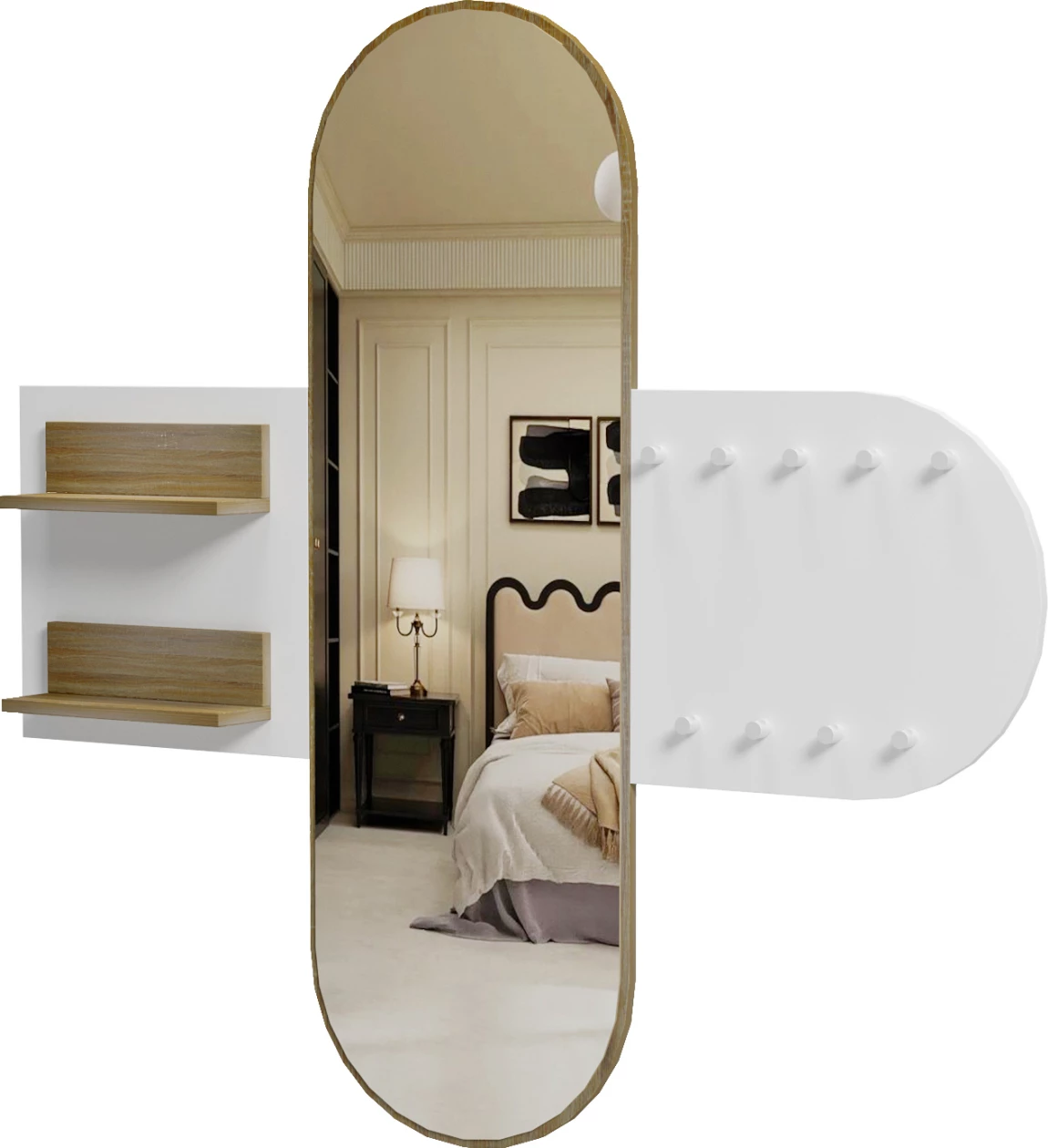 Mobilje hyrëse me pasqyrë CHERYL HM9049.12 melaminë bardhë-sonama 125x40x120Hcm