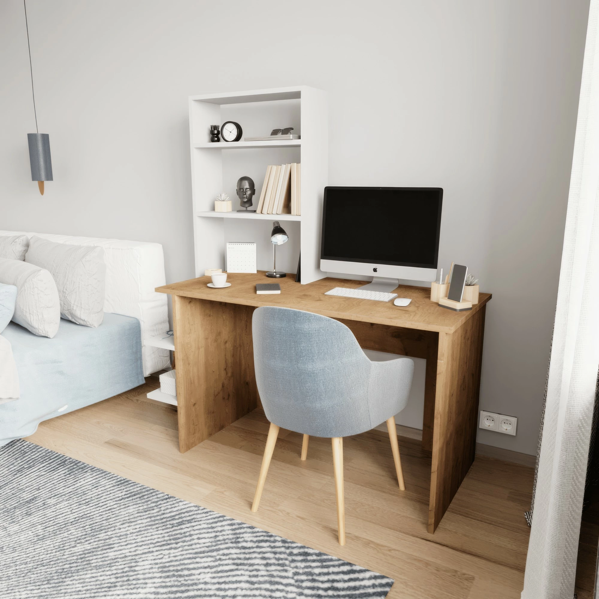 Tavolinë studimi me raft libra, Hanah Home Aden, ngjyrë lis dhe e bardhë