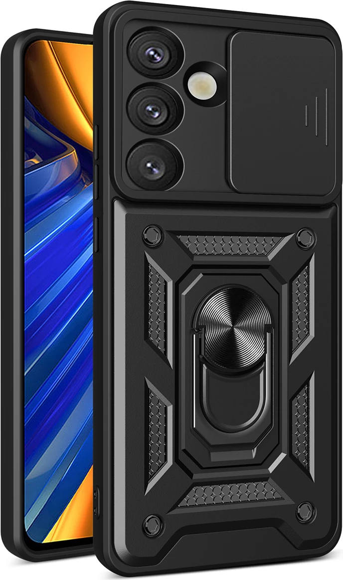 Mbështjellës Hurtel Hybrid Armor Camshield për Oppo F29 Pro 5G / A5 Pro 5G, i zi, me mbajtëse dhe kapak kamere