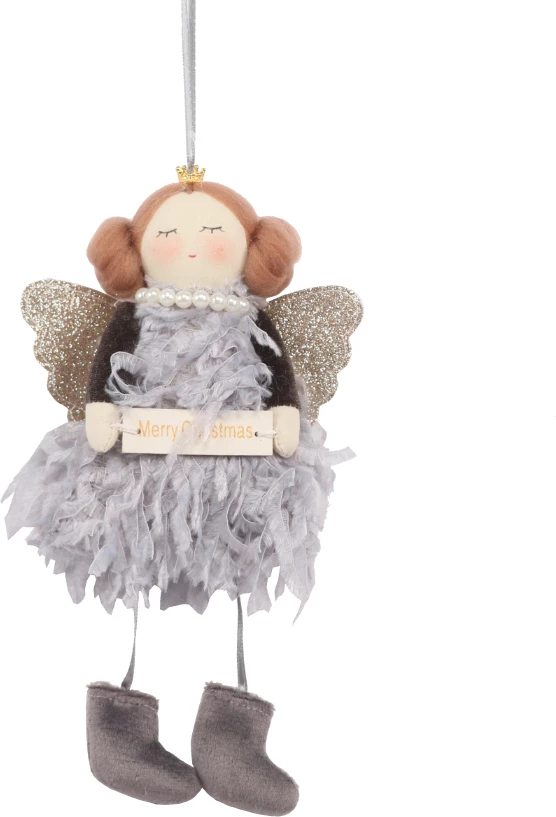 Dekor vajzë për Krishtlindje, stof, gri-bardhë, 9x20cm