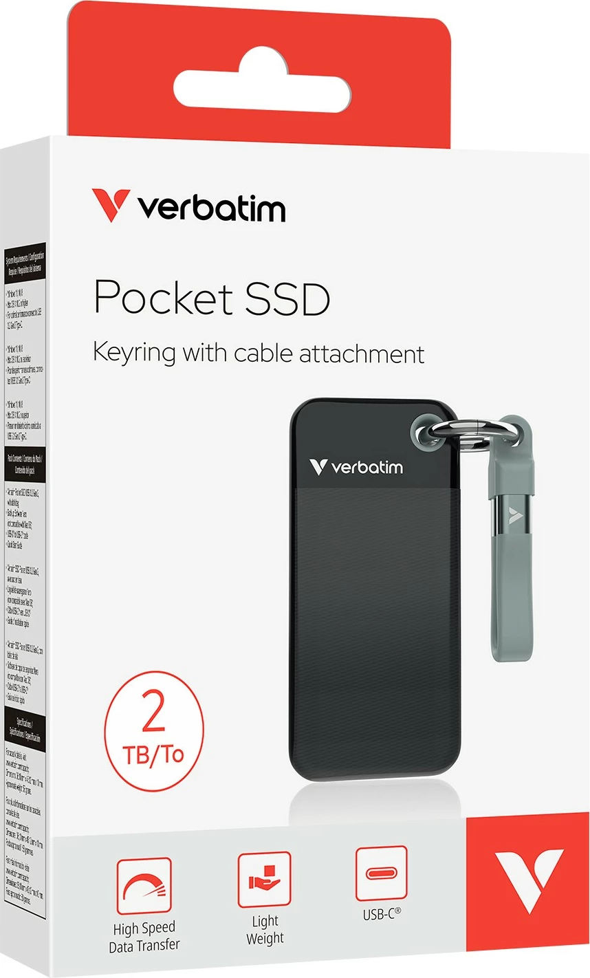 SSD portabël Verbatim Pocket 2TB, USB 3.2 Gen 2, Black/Grey
