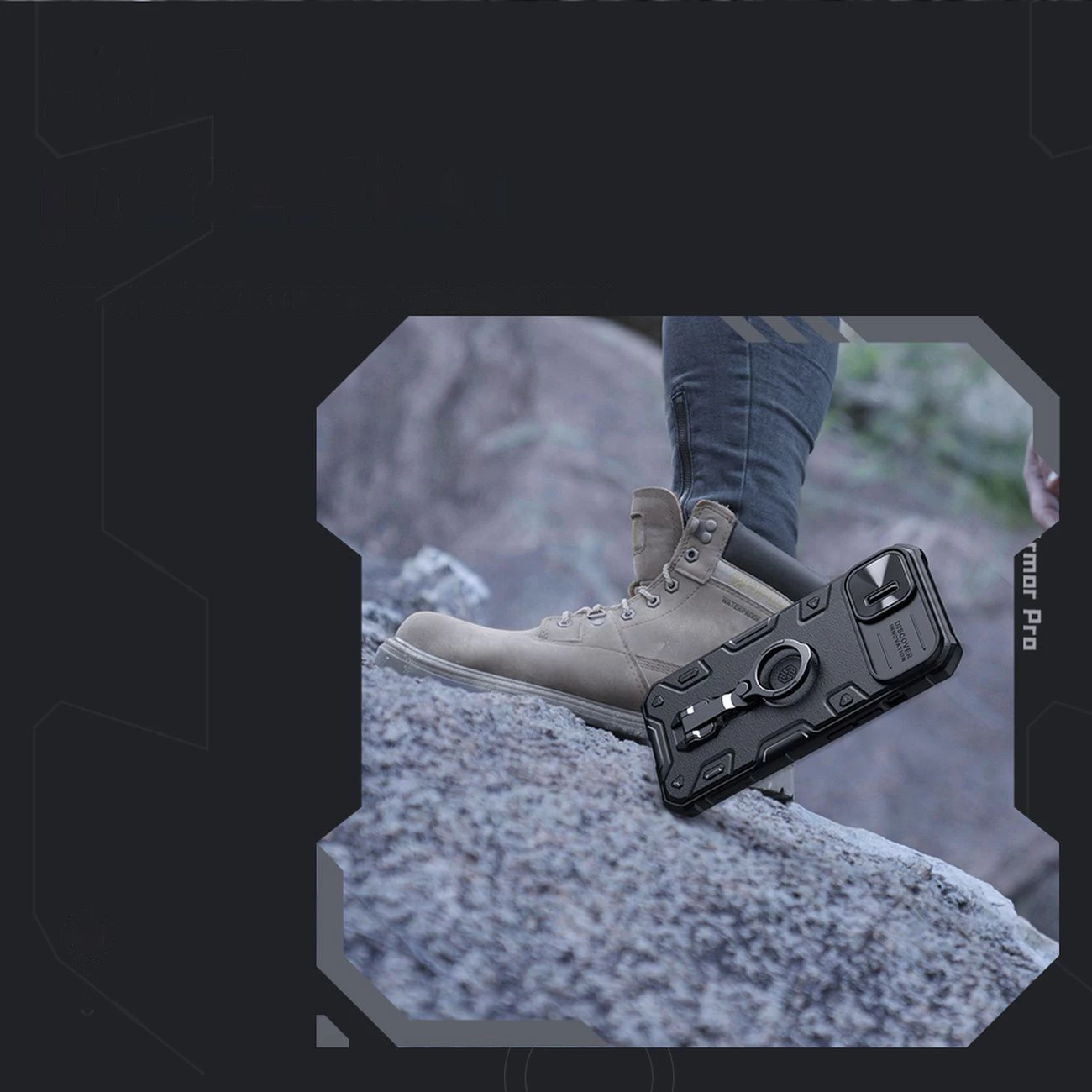 Mbështjellës Nillkin CamShield Armor Pro për iPhone 14 Plus, me mbrojtës kamere, mbajtëse unaze, i zi