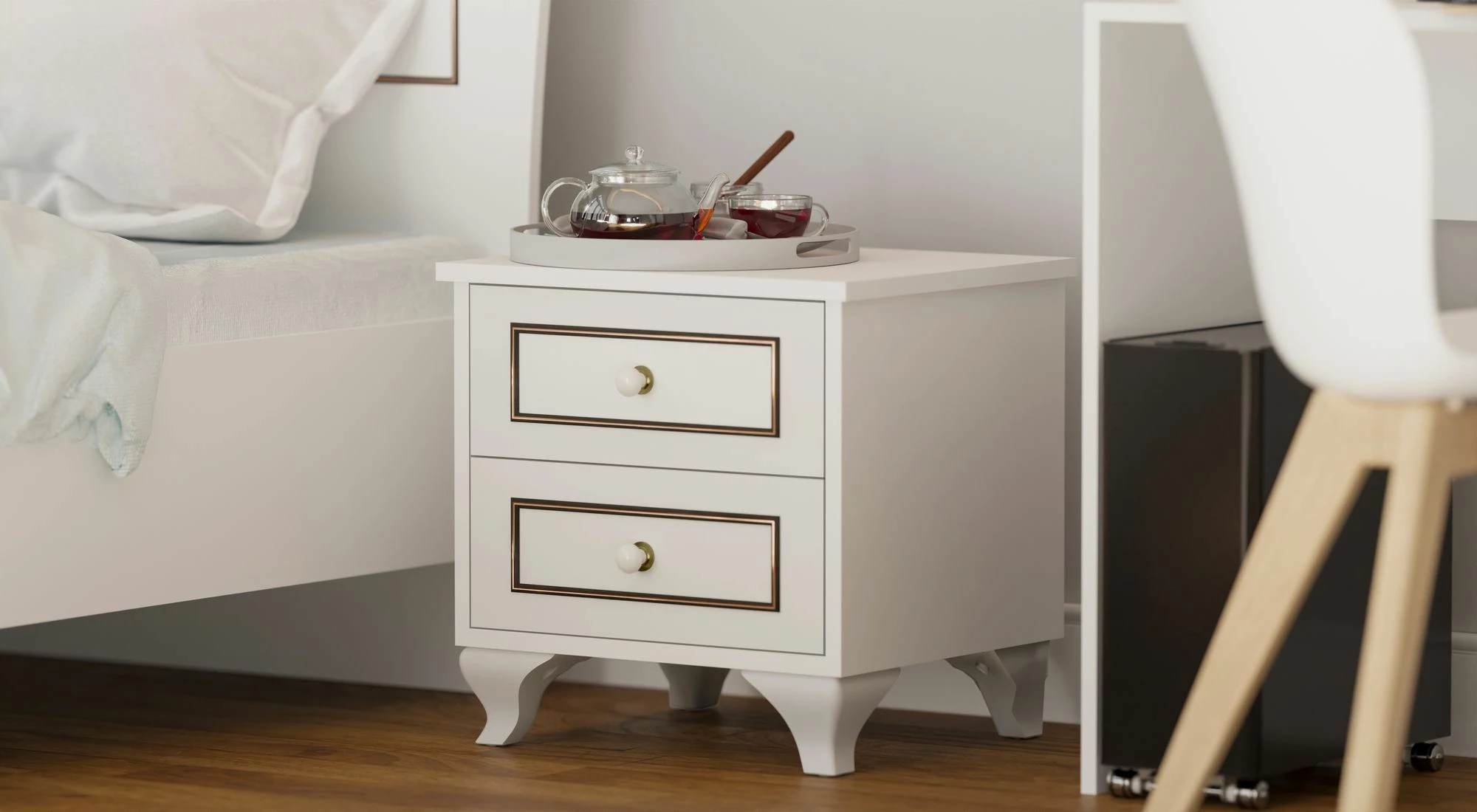 Komodinë nate Skye Decor, Rb-103, ngjyrë e bardhë mat