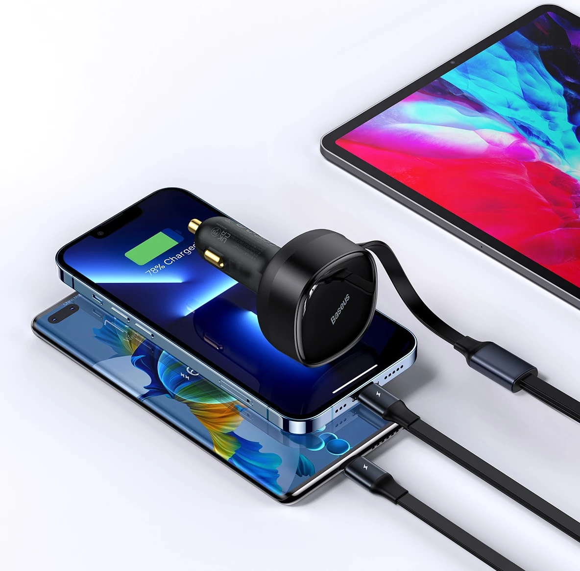 Karikues veture Baseus Enjoyment 2in1, 30W, me kabllo USB-C dhe Lightning, i zi