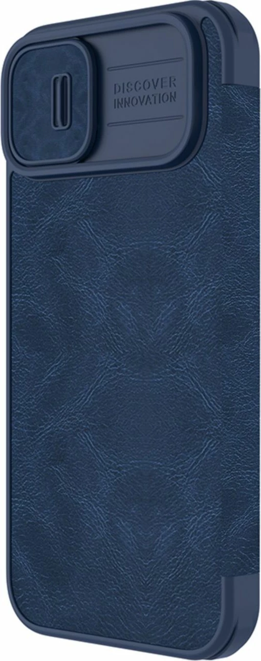 Mbështjellës Nillkin Qin Leather Pro Case për iPhone 14 Plus, me kapak dhe mbrojtje kamere, Kaltër