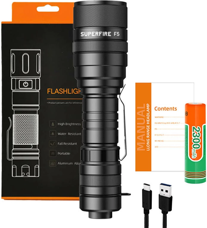 Elektrik dore Superfire F5, 1100 lumen, i zi, USB