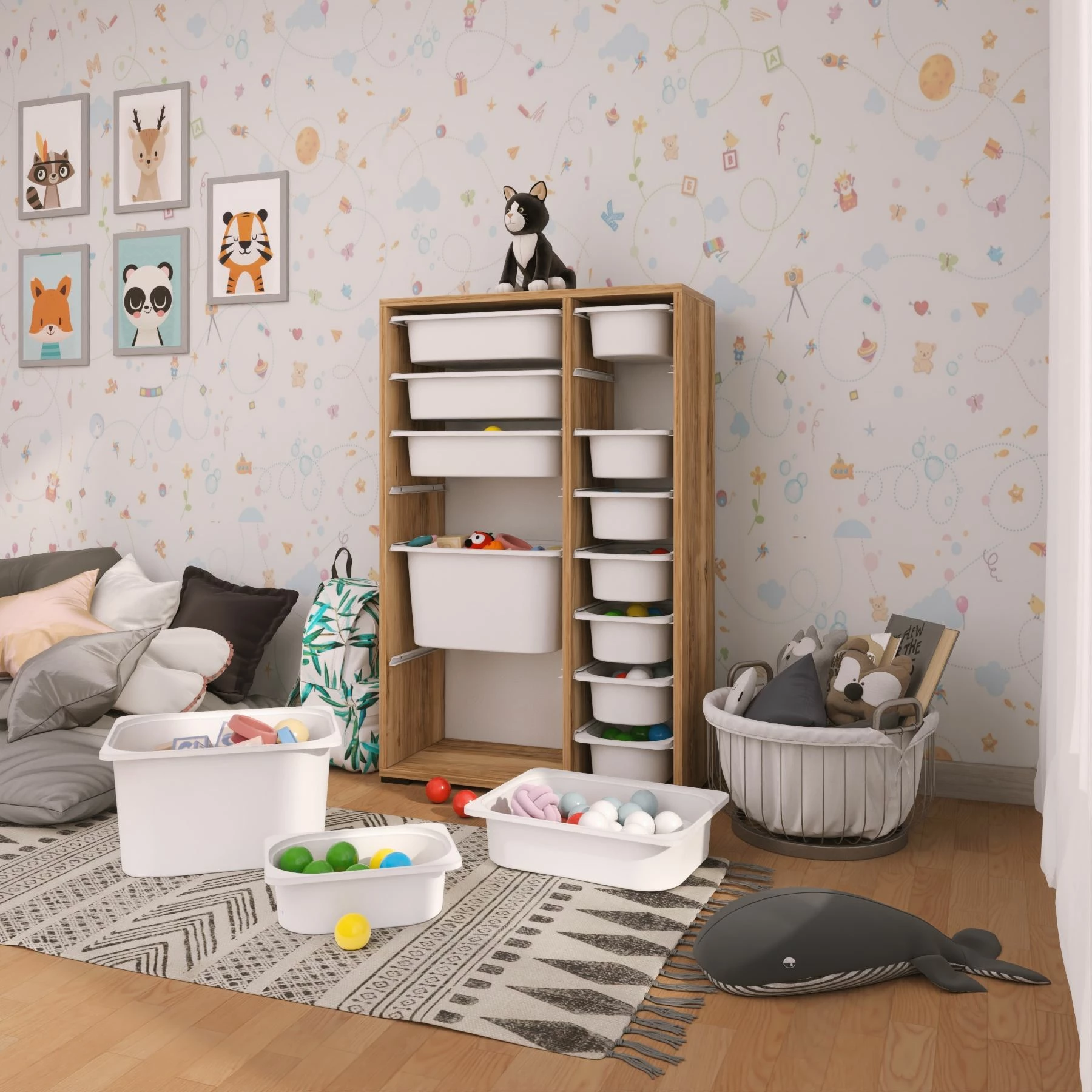 Dollap multifunksional Hanah Home, Rine 2D4K8U, ngjyrë arre dhe e bardhë