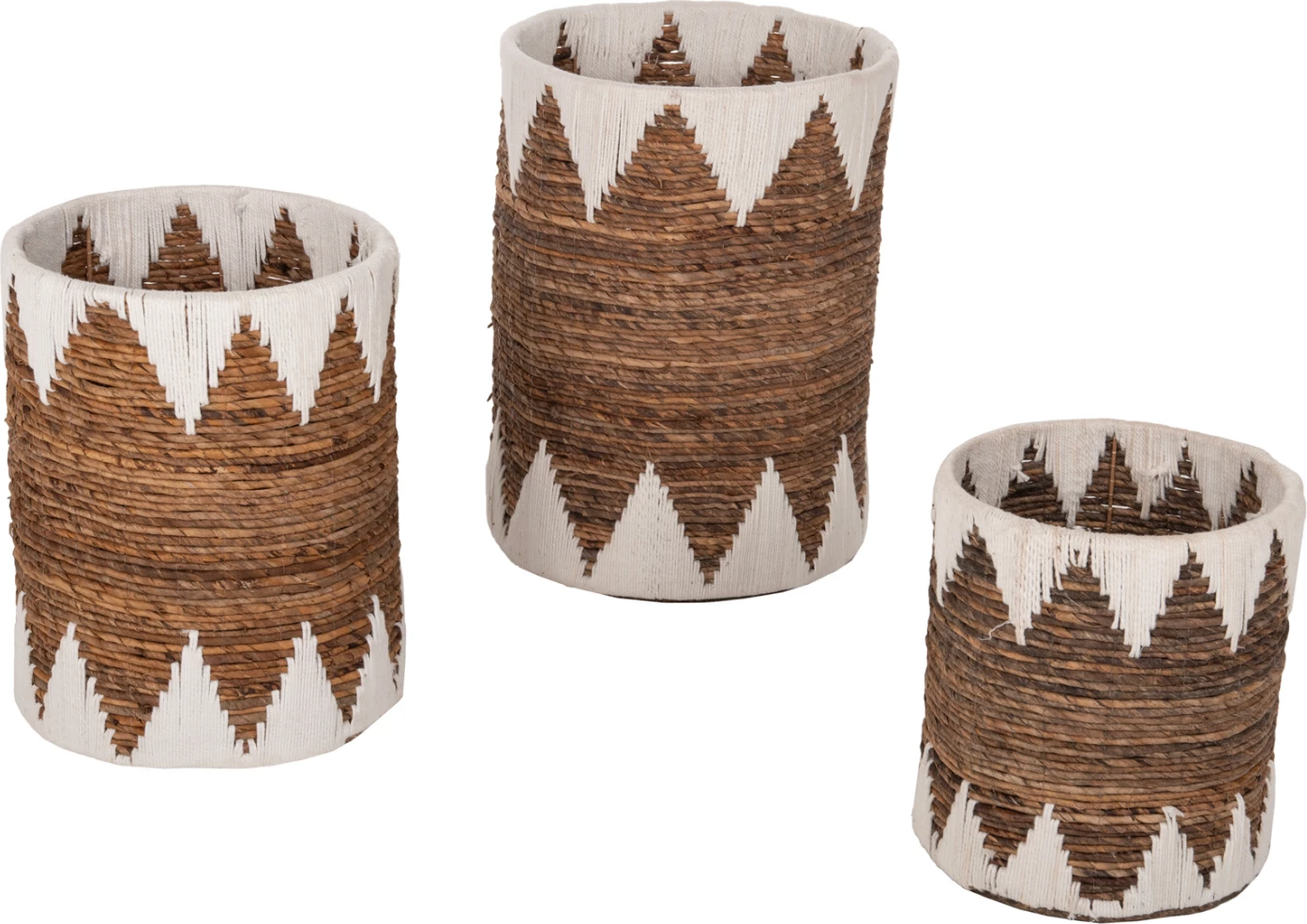 Shporta të rrumbullakëta pa kapak 3 copë FH4307, rush, natyrale-bardhë, Φ42x56H cm
