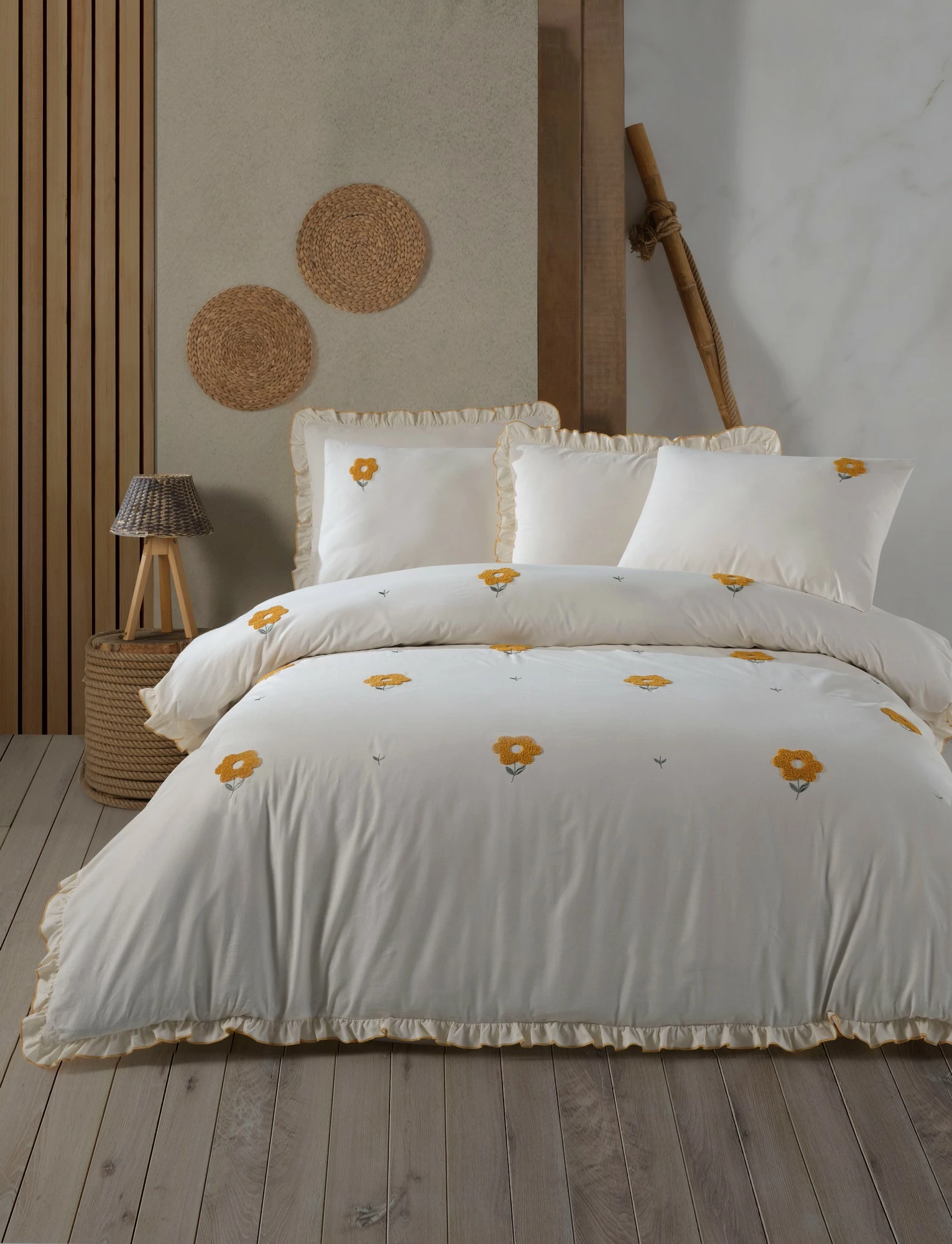 Set mbulesë dysheku dopio Florita, ngjyrë e verdhë