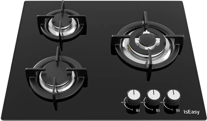 Sobë me gaz IsEasy MGBG-603 me panel xhami, 3 zona, e zezë