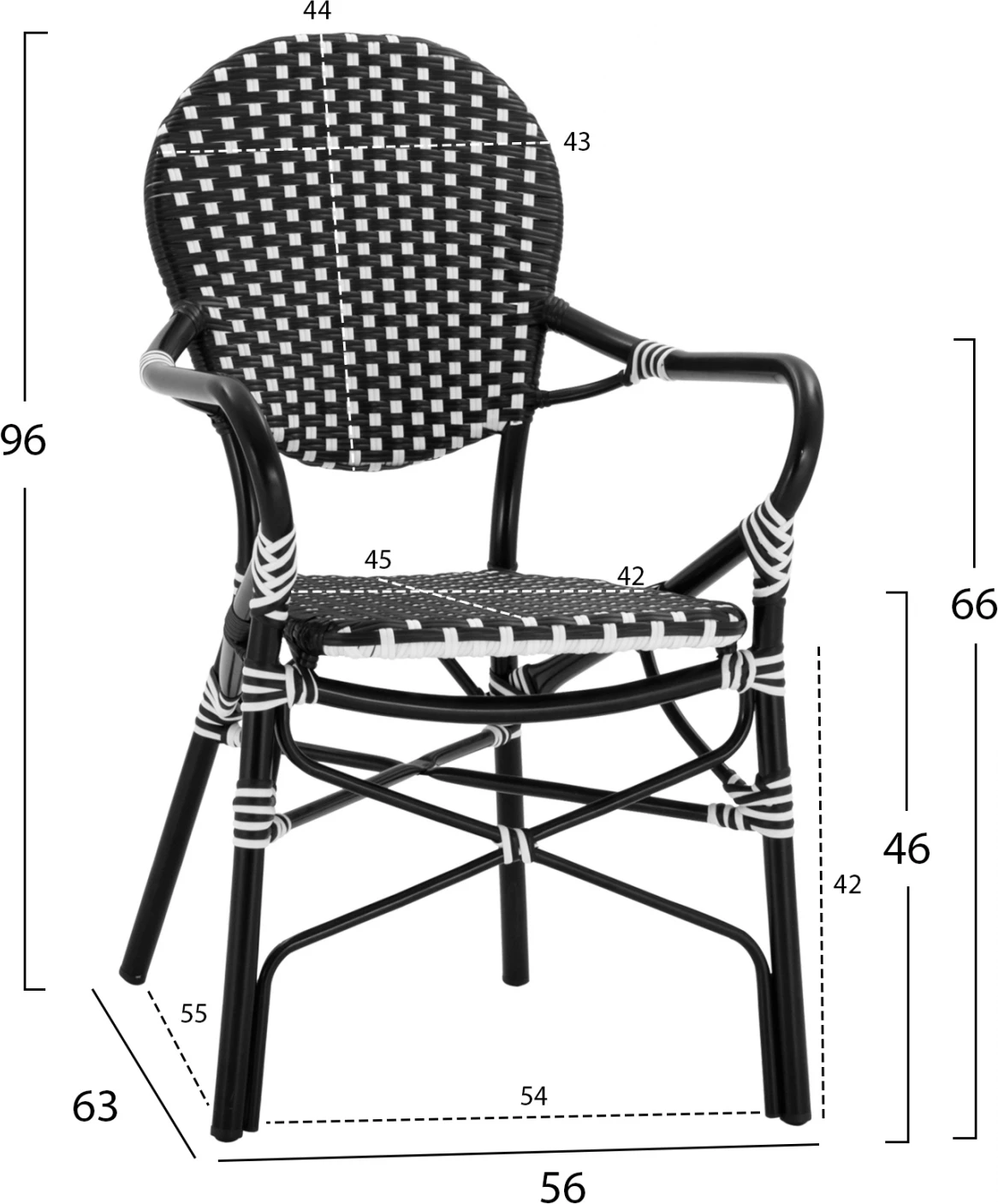 Karrige alumini me pamje bambuje, me thurje të zezë dhe të bardhë, FH5793.02, 56x63x96 cm