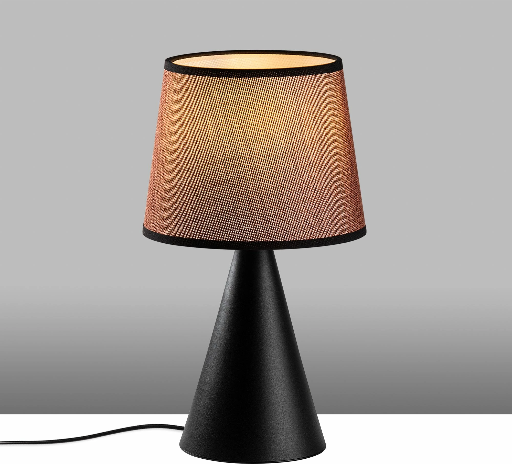 Llambë tavoline Opviq, Kona - 15481, trup metalik, kapak stof, e zezë dhe kafe