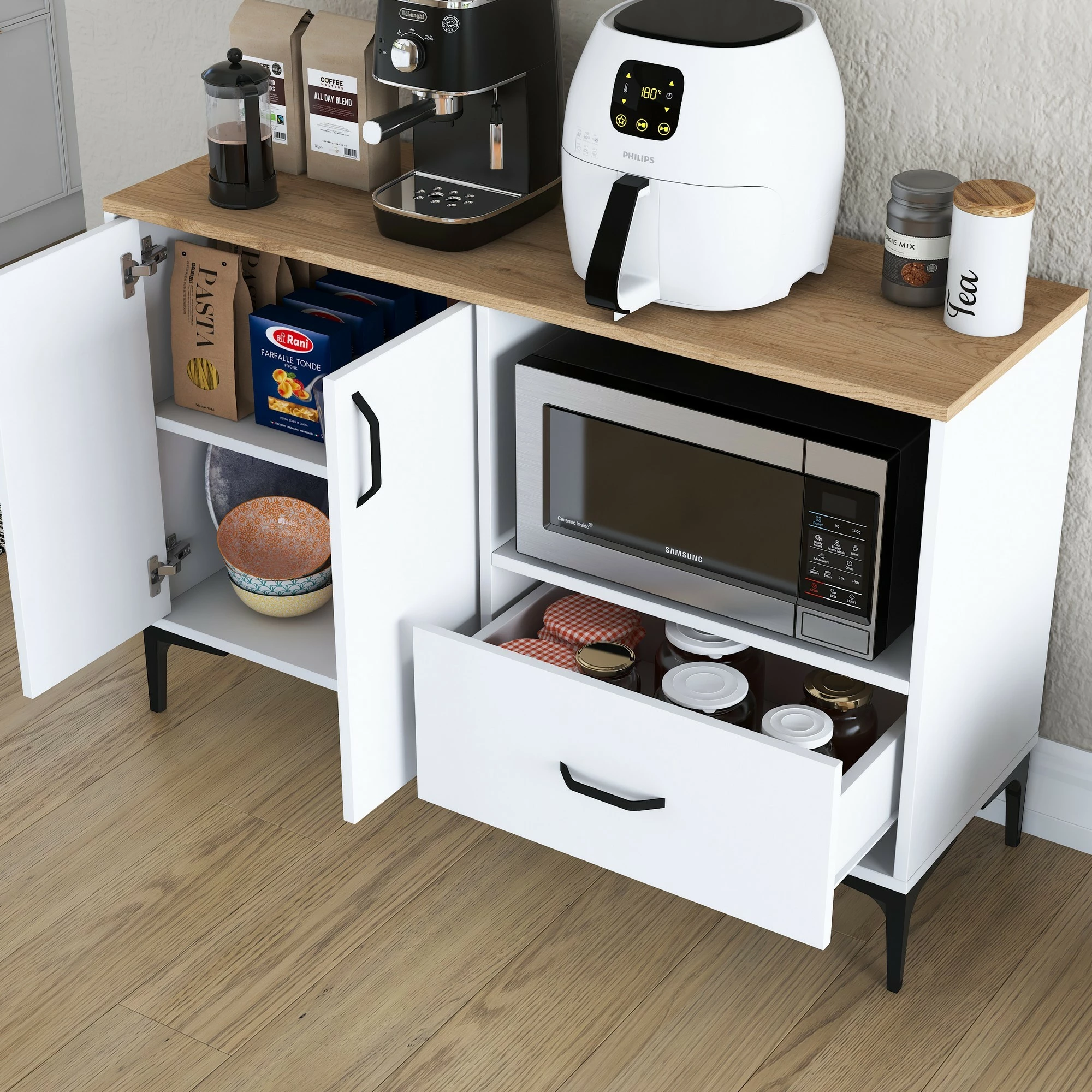 Dollap multifunksional, ngjyrë e bardhë dhe arre, JE161 - 3264