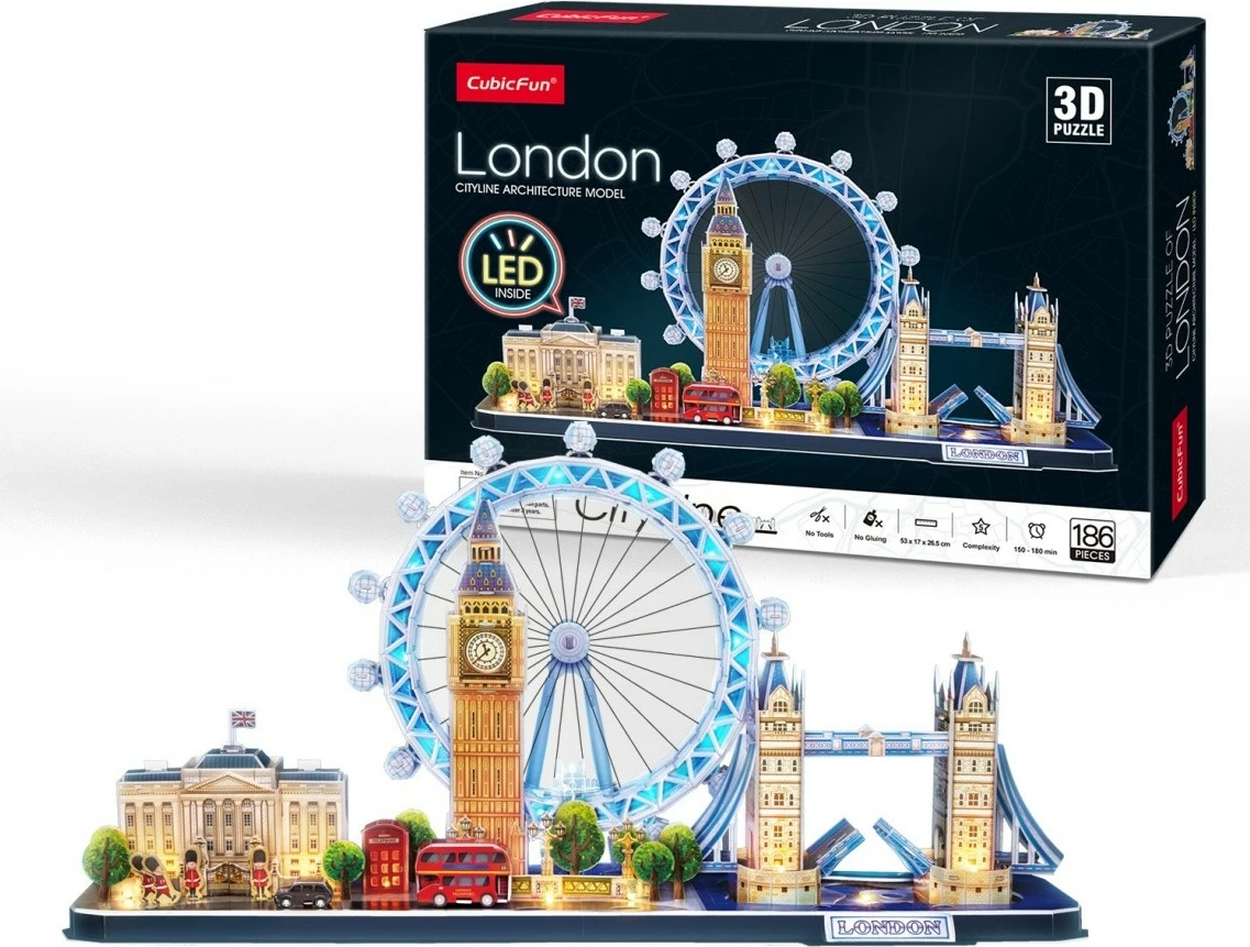 Puzzle 3D Cubic Fun Cityline London LED, 186 pjesë