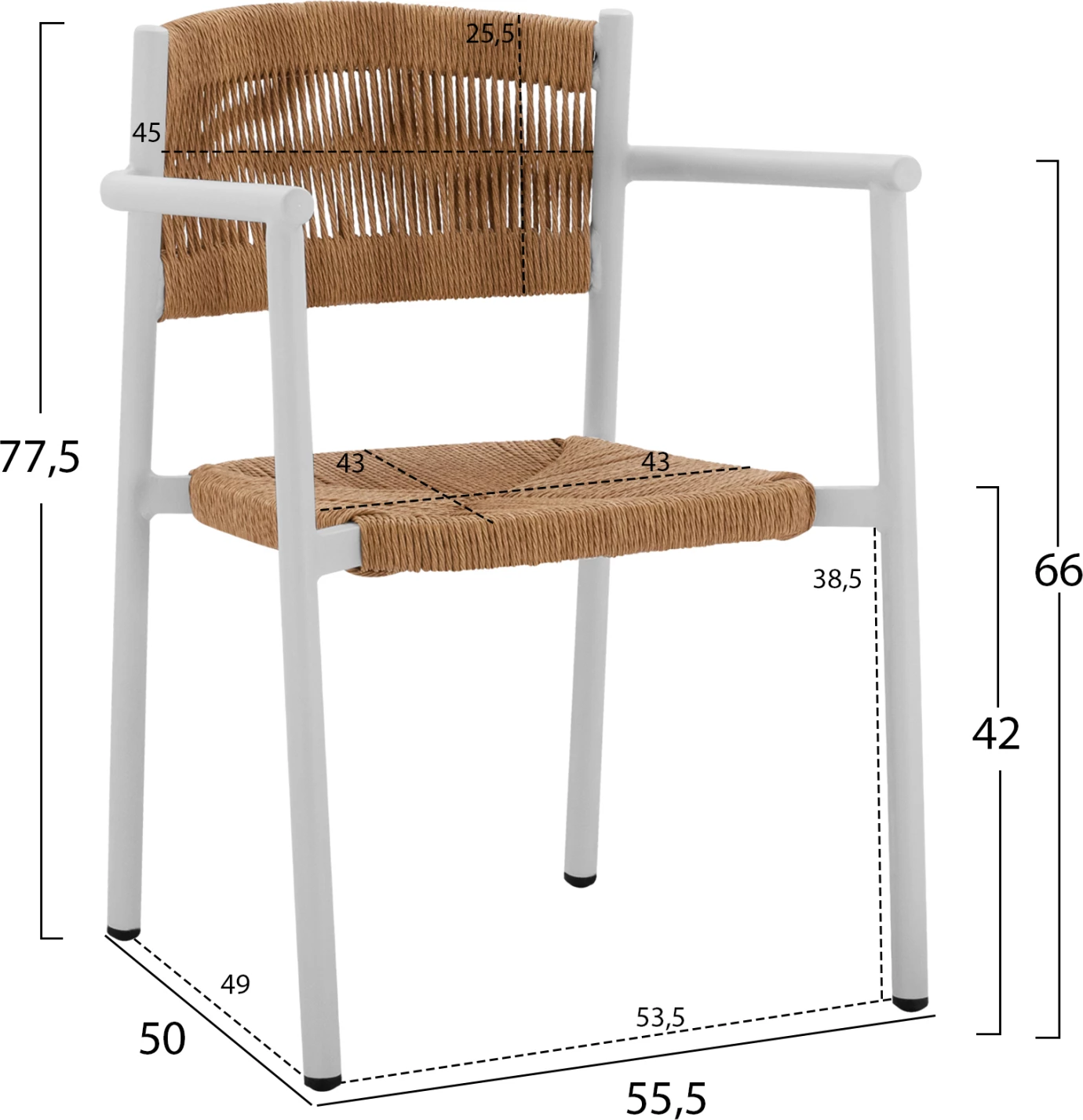 Karrige alumini e bardhë me litar PE bezhë FH5786.01 55,5x50x77,5 cm