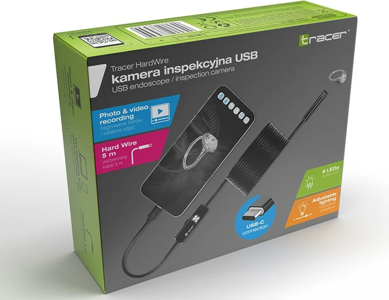 Endoskop industrial Tracer HardWire, TRAKAM46629, kënd 70°, IP67, USB