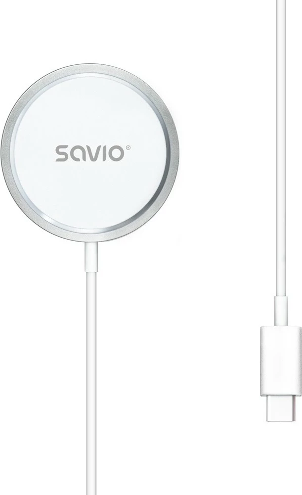 Karikues wireless magnetik Savio LA-11, 15 W, USB Type-C, Bardhë/Gri