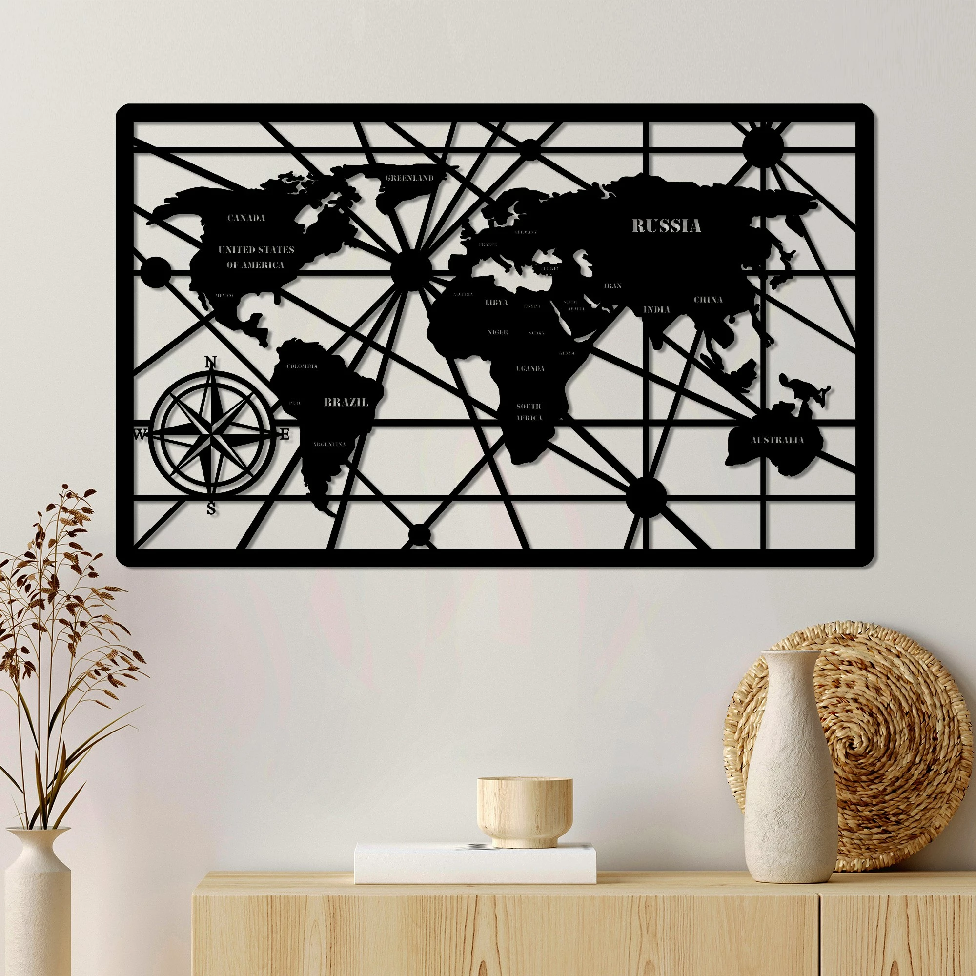 Aksesor dekorativ metalik për mur, hartë bote, Wallity, 7-L