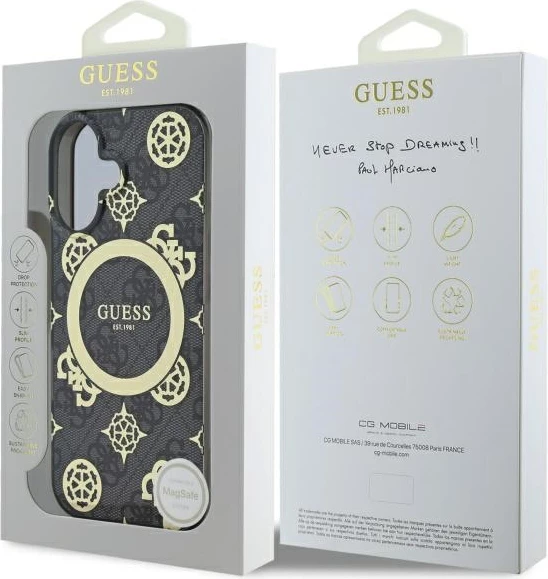 Mbështjellës Guess Peony On 4G MagSafe për iPhone 16, Zi