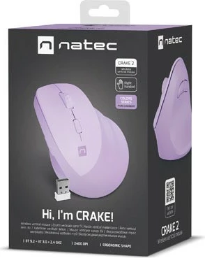 Maus vertikal Natec Crake 2, pa tela, 2400 DPI, ngjyrë vjollcë