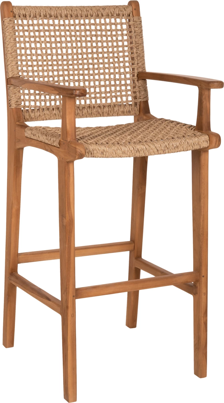 Karrige për bar me krahë TEO FH9807 dru tik dhe litar ngjyrë natyrale 52x57x110Hcm