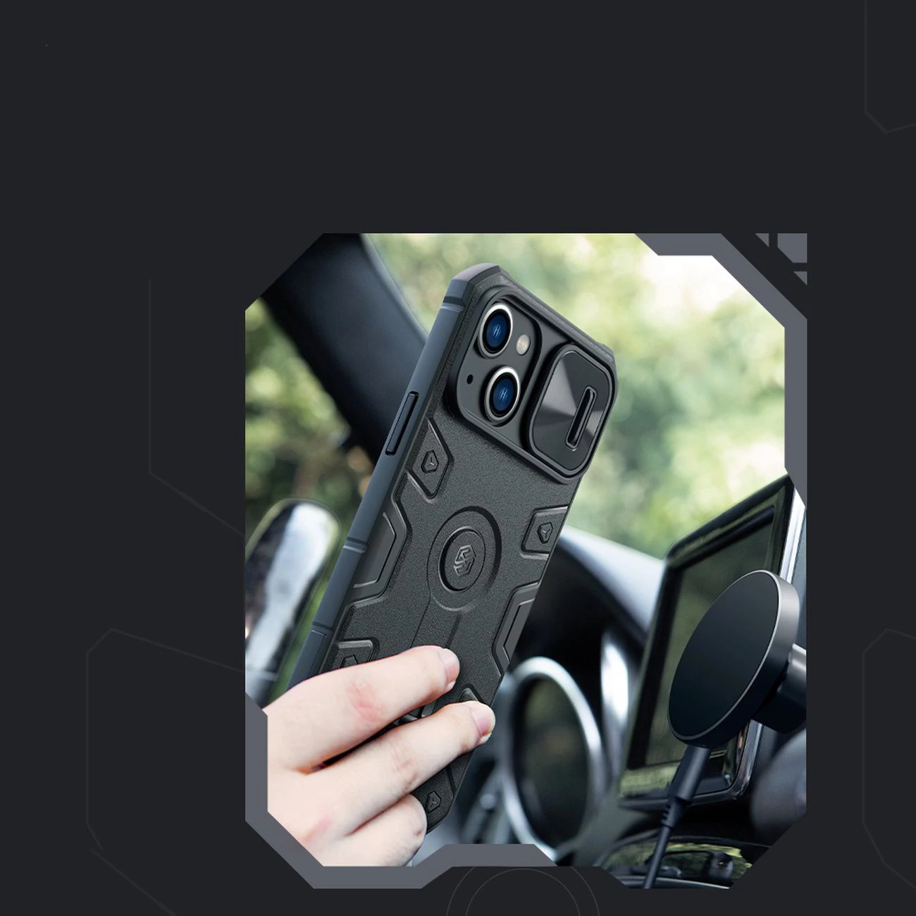 Mbështjellës Nillkin CamShield Armor Pro Magnetic për iPhone 14 Plus, me kapak kamere, unazë dhe MagSafe, i zi