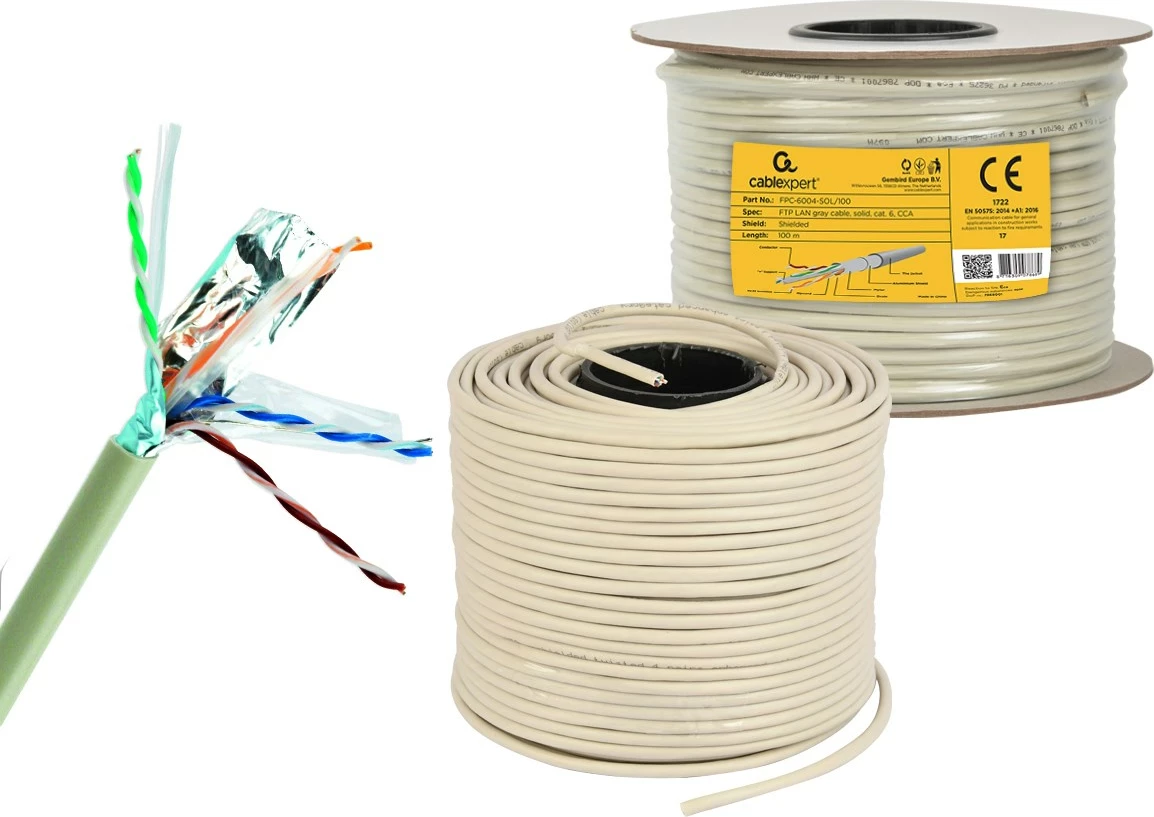Kabllo rrjeti GEMBIRD, Cat6 FTP 100m, gri