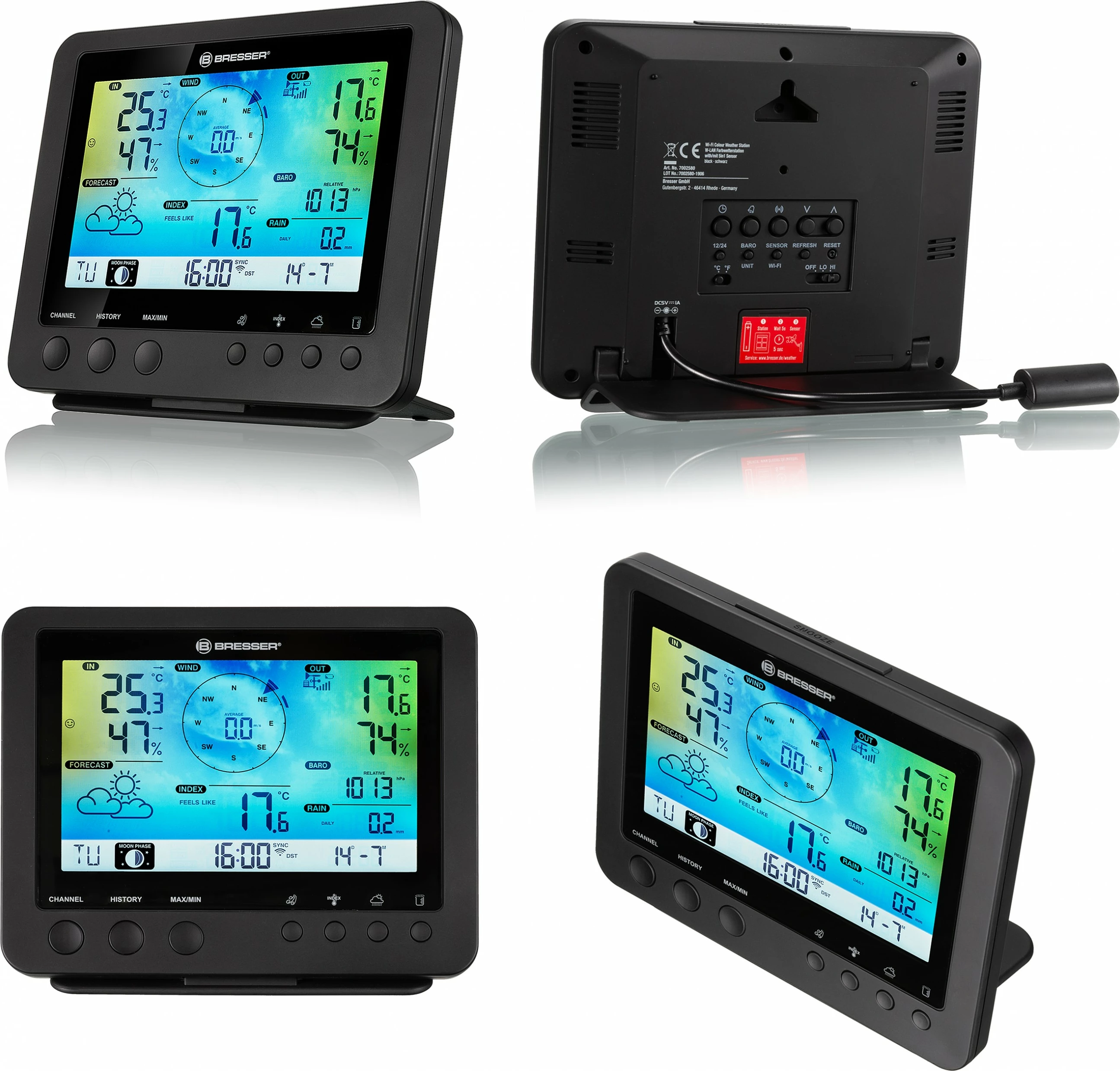 Stacion moti Bresser Wetter Center 5-in-1, WLAN, sensorë profesional, ekran me ngjyra