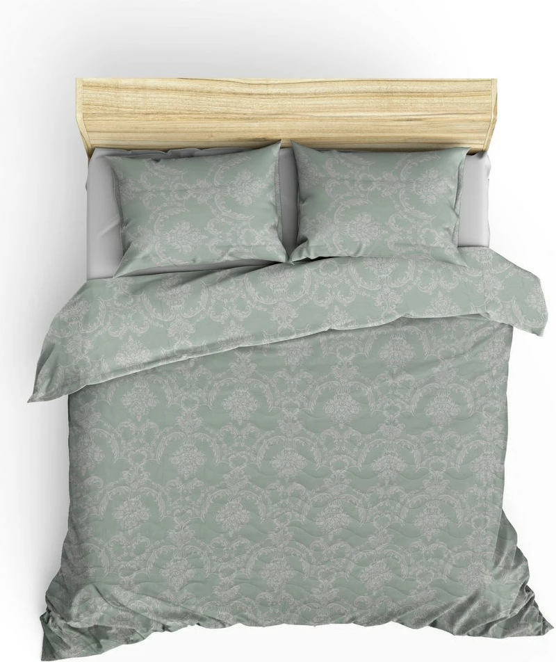 Set mbulesë krevati e qepur dyfishe L'essentiel, ngjyrë jeshile deti e bardhë