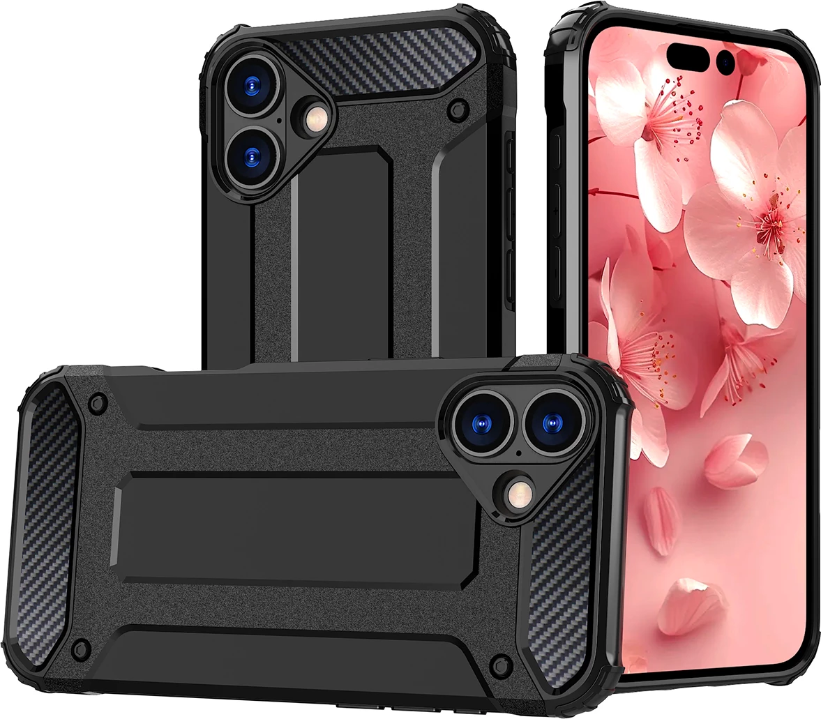 Mbështjellës Hurtel Hybrid Armor për iPhone 16 Plus, i zi