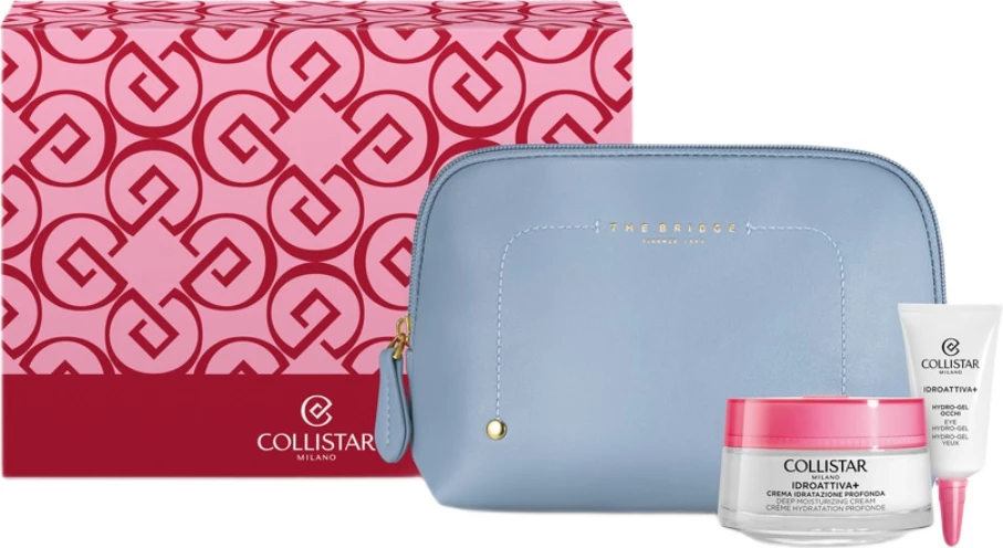 Set krem hidratues dhe hidrogel për sy Collistar Idroattiva+ për femra, 50ml + 5ml + mostër + çantë kozmetike