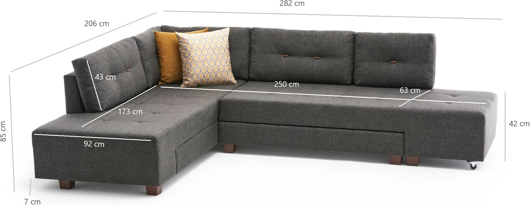 Kënd-sofë krevati Atelier del Sofa, kënd-sofë krevati majtas, ngjyrë antracit
