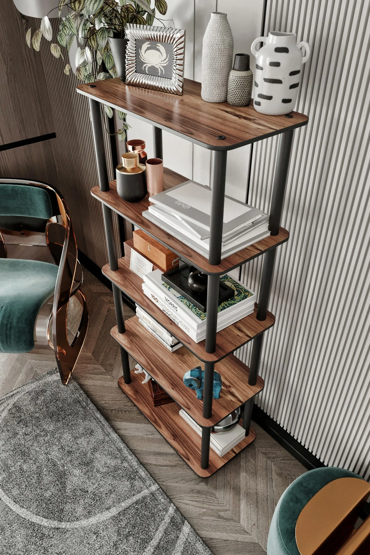 Raft librash Skye Decor, 5 kate, ngjyrë arre