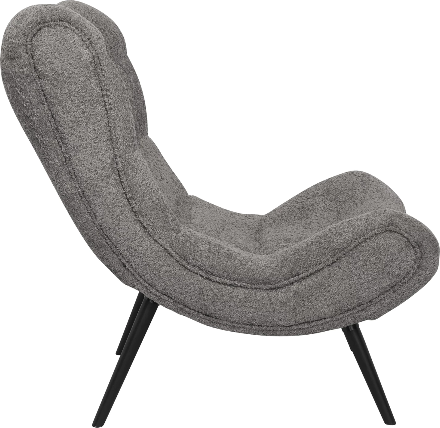 Karrige BRYM FH9605.11, pëlhurë boucle gri, këmbë druri të zeza, 97x80x100H cm