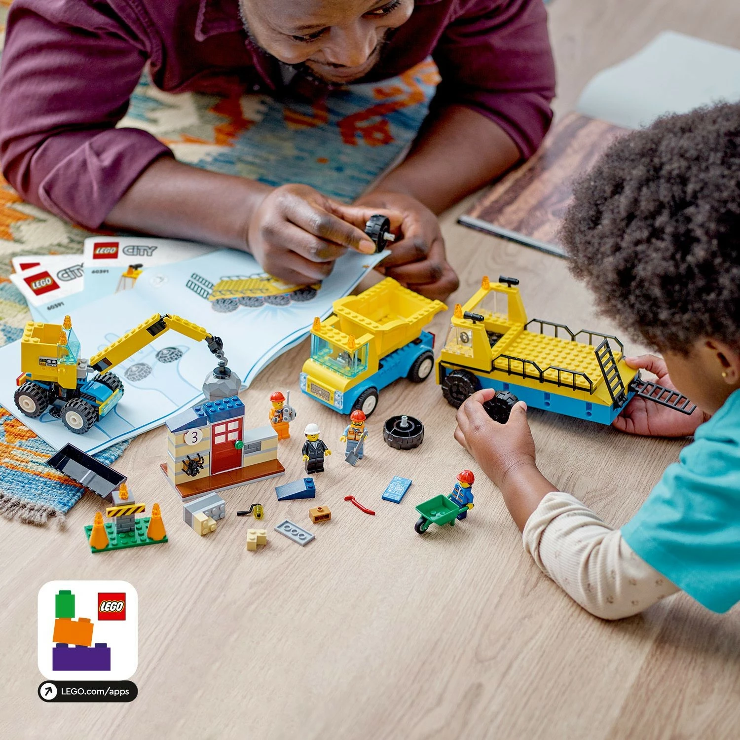 Set ndërtimi LEGO City Kamionë ndërtimi dhe Vinç me Top Demolimi, 235 copë, shumëngjyrësh