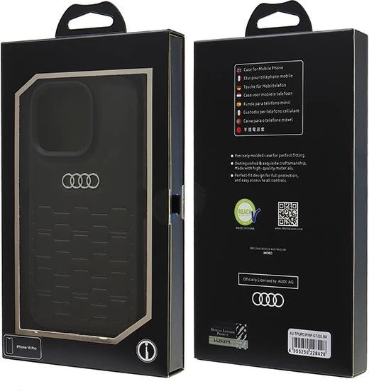 Mbështjellës Audi për iPhone 16 Pro 6.3", lëkurë sintetike, i zi, hardcase