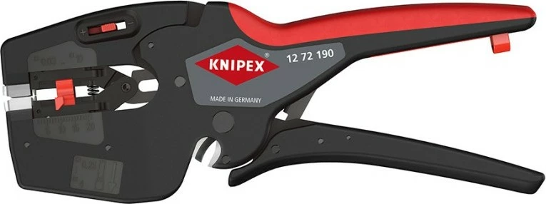 Krimpues dhe zhveshës teli Knipex 12 72 190, çelik, dorezë plastike, 190 mm, zi/kuqe