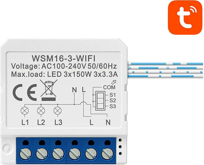 Modul smart switch Avatto WSM16-W3, 3 kanale, WiFi, i bardhë