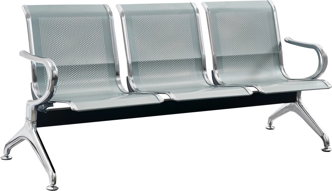 Ulëse treshe aeroporti, model Aviator, metalike, ngjyrë argjendi/gri, FH18399, 171x64x76cm