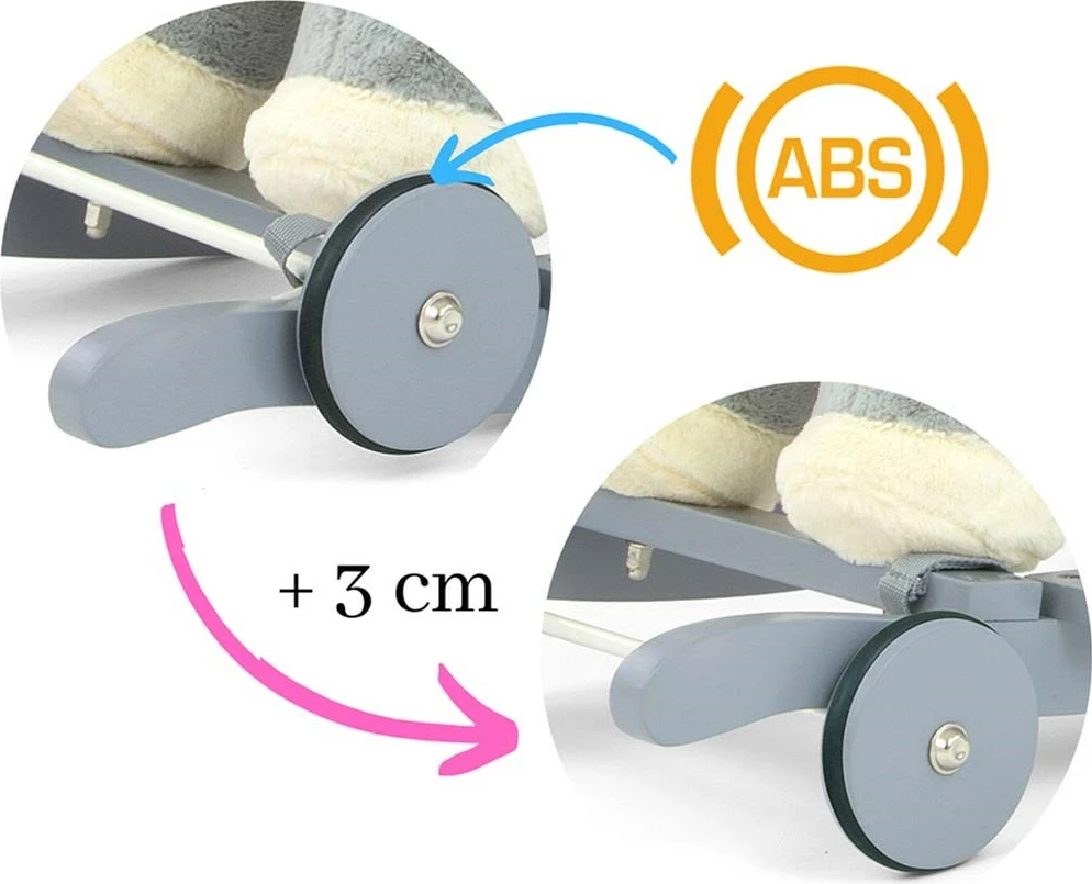 Kalë lëkundës 2-në-1 me melodi dhe rrota, Milly Mally, Polly, karrige me rripa sigurie, deri 30 kg, 12–36 muaj, bezhë